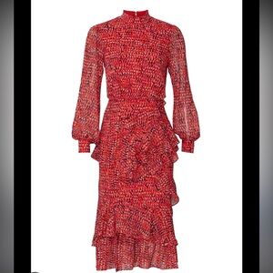 SALONI Red and Black Long Sleeve Dress
